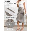 imageBsubseach Women Satin Midi Skirt Tie Knot Front Silk High Waist Ruched Wrap Skirts Cocktail Party Wedding Elegant SkirtChampagne Silver