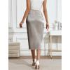 imageBsubseach Women Satin Midi Skirt Tie Knot Front Silk High Waist Ruched Wrap Skirts Cocktail Party Wedding Elegant SkirtChampagne Silver