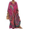 imageBsubseach Kaftan Dresses for Women Ethnic Print Plus Size Beach Cover Ups Batwing Sleeve Caftans with PocketsRose Red