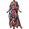 imageBsubseach Women Kaftan Dresses Ethnic Print VNeck Beach Cover Up Plus Size Caftan Loungewear Summer Swimsuit CoverupPink