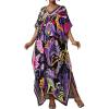 imageBsubseach Women Kaftan Dresses Ethnic Print VNeck Beach Cover Up Plus Size Caftan Loungewear Summer Swimsuit CoverupPurple