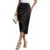 imageBsubseach Women Satin Midi Skirt Tie Knot Front Silk High Waist Ruched Wrap Skirts Cocktail Party Wedding Elegant SkirtBlack