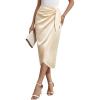 imageBsubseach Women Satin Midi Skirt Tie Knot Front Silk High Waist Ruched Wrap Skirts Cocktail Party Wedding Elegant SkirtChampagne