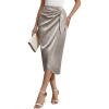 imageBsubseach Women Satin Midi Skirt Tie Knot Front Silk High Waist Ruched Wrap Skirts Cocktail Party Wedding Elegant SkirtChampagne Silver