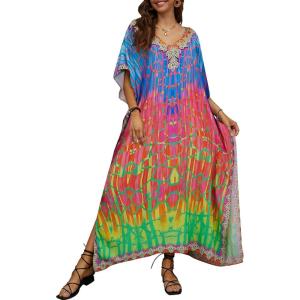 imageBsubseach Kaftan Dresses for Women Plus Swimsuit Cover Up Caftan Loungewear Dress Resort WearGmulticolour Print
