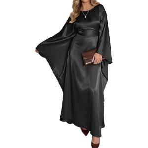imageBsubseach Women Plus Size Kaftan Dresses Moo Moos for Women Swimsuit Cover Up Swimwear Batwing Satin Caftan Beach DressBlack
