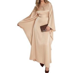 imageBsubseach Women Plus Size Kaftan Dresses Moo Moos for Women Swimsuit Cover Up Swimwear Batwing Satin Caftan Beach DressChampagne