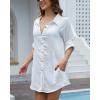imageBsubseach Bathing Suit Cover Up for Women Cotton Swim Coverup Long Sleeve Shirt Dress BeachwearWhite