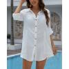 imageBsubseach Bathing Suit Cover Up for Women Cotton Swim Coverup Long Sleeve Shirt Dress BeachwearWhite