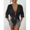 imageBsubseach Button Down Swimsuit Coverup for Women Long Sleeve Bathing Suit Cover Up Oversized Shirt Womens Blouse Summer TopBlack