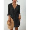 imageBsubseach Button Down Swimsuit Coverup for Women Long Sleeve Bathing Suit Cover Up Oversized Shirt Womens Blouse Summer TopBlack