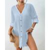 imageBsubseach Button Down Swimsuit Coverup for Women Long Sleeve Bathing Suit Cover Up Oversized Shirt Womens Blouse Summer TopBlue