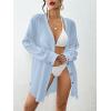 imageBsubseach Button Down Swimsuit Coverup for Women Long Sleeve Bathing Suit Cover Up Oversized Shirt Womens Blouse Summer TopBlue