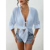 imageBsubseach Button Down Swimsuit Coverup for Women Long Sleeve Bathing Suit Cover Up Oversized Shirt Womens Blouse Summer TopBlue