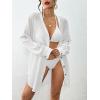 imageBsubseach Button Down Swimsuit Coverup for Women Long Sleeve Bathing Suit Cover Up Oversized Shirt Womens Blouse Summer TopWhite