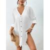 imageBsubseach Button Down Swimsuit Coverup for Women Long Sleeve Bathing Suit Cover Up Oversized Shirt Womens Blouse Summer TopWhite