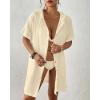 imageBsubseach Cotton Swimsuit Cover Up For Women 2025 Button Down Hooded Shirt Short Sleeve Beach Cover Ups With PocketsApricot