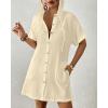 imageBsubseach Cotton Swimsuit Cover Up For Women 2025 Button Down Hooded Shirt Short Sleeve Beach Cover Ups With PocketsApricot