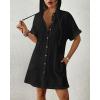 imageBsubseach Cotton Swimsuit Cover Up For Women 2025 Button Down Hooded Shirt Short Sleeve Beach Cover Ups With PocketsBlack