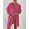 imageBsubseach Cotton Swimsuit Cover Up For Women 2025 Button Down Hooded Shirt Short Sleeve Beach Cover Ups With PocketsRose Red