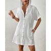 imageBsubseach Cotton Swimsuit Cover Up For Women 2025 Button Down Hooded Shirt Short Sleeve Beach Cover Ups With PocketsWhite