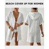 imageBsubseach Cotton Swimsuit Cover Up For Women 2025 Button Down Hooded Shirt Short Sleeve Beach Cover Ups With PocketsWhite