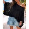 imageBsubseach Crochet Swimsuit Coverup for Women Batwing Sleeve Bathing Suit Swimwear Mesh Knit Tops Vacation OutfitsBlack