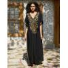 imageBsubseach Kaftan Cover Ups for Swimwear Long Caftan Loungewear Gold Embroidery Swimsuit Cover Up DressBlack