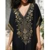 imageBsubseach Kaftan Cover Ups for Swimwear Long Caftan Loungewear Gold Embroidery Swimsuit Cover Up DressBlack