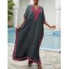 imageBsubseach Kaftan Cover Ups for Swimwear Long Caftan Loungewear Gold Embroidery Swimsuit Cover Up DressGray