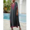 imageBsubseach Kaftan Cover Ups for Swimwear Long Caftan Loungewear Gold Embroidery Swimsuit Cover Up DressGray