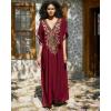 imageBsubseach Kaftan Cover Ups for Swimwear Long Caftan Loungewear Gold Embroidery Swimsuit Cover Up DressWine Red