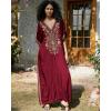 imageBsubseach Kaftan Cover Ups for Swimwear Long Caftan Loungewear Gold Embroidery Swimsuit Cover Up DressWine Red