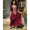 imageBsubseach Kaftan Cover Ups for Swimwear Long Caftan Loungewear Gold Embroidery Swimsuit Cover Up DressWine Red