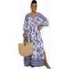imageBsubseach Kaftan Dresses for Women Floral Printed Plus Size Beach Cover Up Maxi Batwing Sleeves MooMoo Caftan DressBlue Print