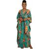 imageBsubseach Kaftan Dresses for Women Floral Printed Plus Size Beach Cover Up Maxi Batwing Sleeves MooMoo Caftan DressTropical Leaf
