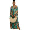 imageBsubseach Kaftan Dresses for Women Floral Printed Plus Size Beach Cover Up Maxi Batwing Sleeves MooMoo Caftan DressTropical Leaf