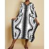 imageBsubseach Kaftan Dresses for Women Geometric Print Caftan Long Beach Swimsuit Cover Up Loungewear DressBlack
