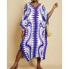 imageBsubseach Kaftan Dresses for Women Geometric Print Caftan Long Beach Swimsuit Cover Up Loungewear DressBlue