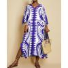 imageBsubseach Kaftan Dresses for Women Geometric Print Caftan Long Beach Swimsuit Cover Up Loungewear DressBlue
