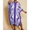 imageBsubseach Kaftan Dresses for Women Geometric Print Caftan Long Beach Swimsuit Cover Up Loungewear DressBlue