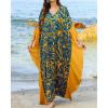 imageBsubseach Kaftan Dresses for Women Plus Size Swimsuit Cover Ups Stripe Print Maxi Beach Caftan Moo Moos DressBlue Yellow