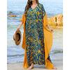 imageBsubseach Kaftan Dresses for Women Plus Size Swimsuit Cover Ups Stripe Print Maxi Beach Caftan Moo Moos DressBlue Yellow