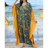 imageBsubseach Kaftan Dresses for Women Plus Size Swimsuit Cover Ups Stripe Print Maxi Beach Caftan Moo Moos DressBlue Yellow