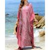 imageBsubseach Kaftan Dresses for Women Plus Size Swimsuit Cover Ups Stripe Print Maxi Beach Caftan Moo Moos DressDark Red
