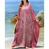 imageBsubseach Kaftan Dresses for Women Plus Size Swimsuit Cover Ups Stripe Print Maxi Beach Caftan Moo Moos DressDark Red