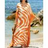 imageBsubseach Kaftan Dresses for Women Plus Size Swimsuit Cover Ups Stripe Print Maxi Beach Caftan Moo Moos DressWhite Orange