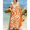 imageBsubseach Kaftan Dresses for Women Plus Size Swimsuit Cover Ups Stripe Print Maxi Beach Caftan Moo Moos DressWhite Orange