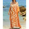 imageBsubseach Kaftan Dresses for Women Plus Size Swimsuit Cover Ups Stripe Print Maxi Beach Caftan Moo Moos DressWhite Orange