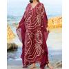imageBsubseach Kaftan Dresses for Women Plus Size Swimsuit Cover Ups Stripe Print Maxi Beach Caftan Moo Moos DressWine Red